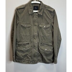 Rails Military Jacket Shirt SZ S‎ Olive Green 100% Cotton Utility Pockets Womens